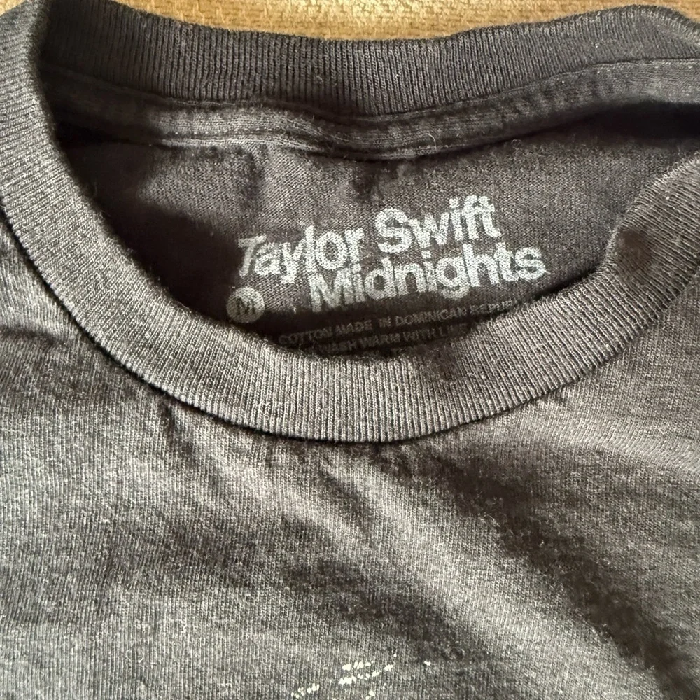Taylor Swift Black Tee with White and Red midnights merch
